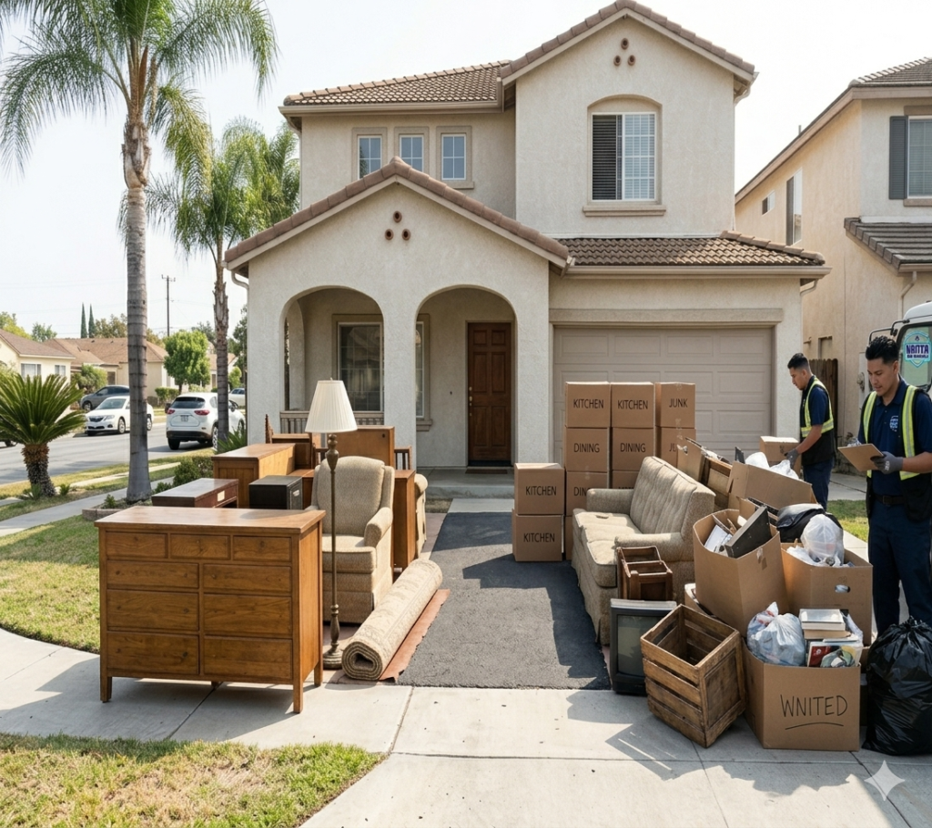 estate cleanout Santa Ana sorted items donation and junk piles driveway