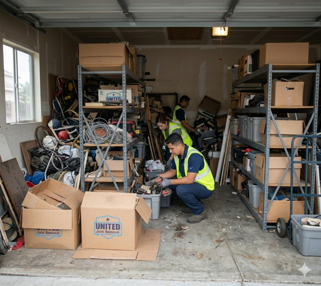 hidden garage clutter behind shelves Orange County cleanout