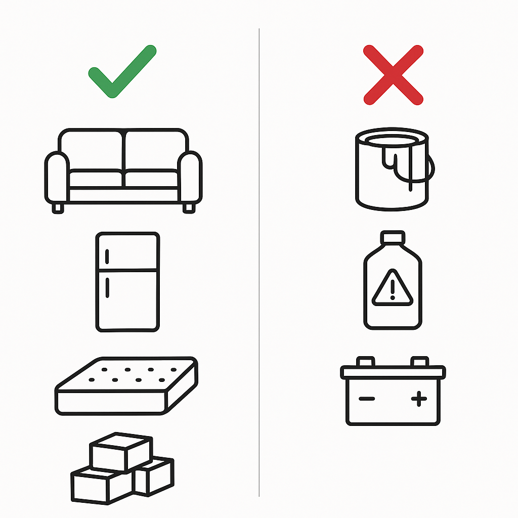 Diagram comparing items junk removal companies accept versus restricted materials