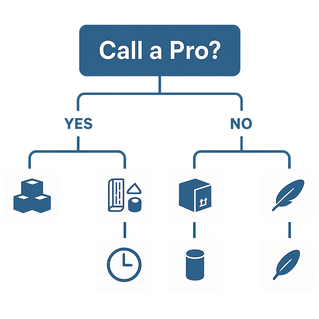 Decision flowchart for when to hire professional debris removal versus DIY
