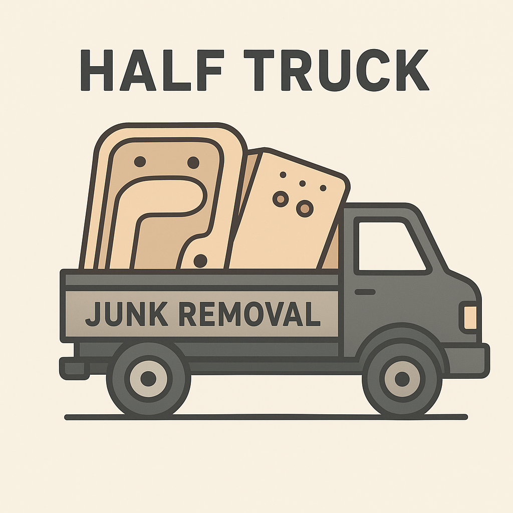 Illustration showing hot tub sections filling half of a junk removal truck