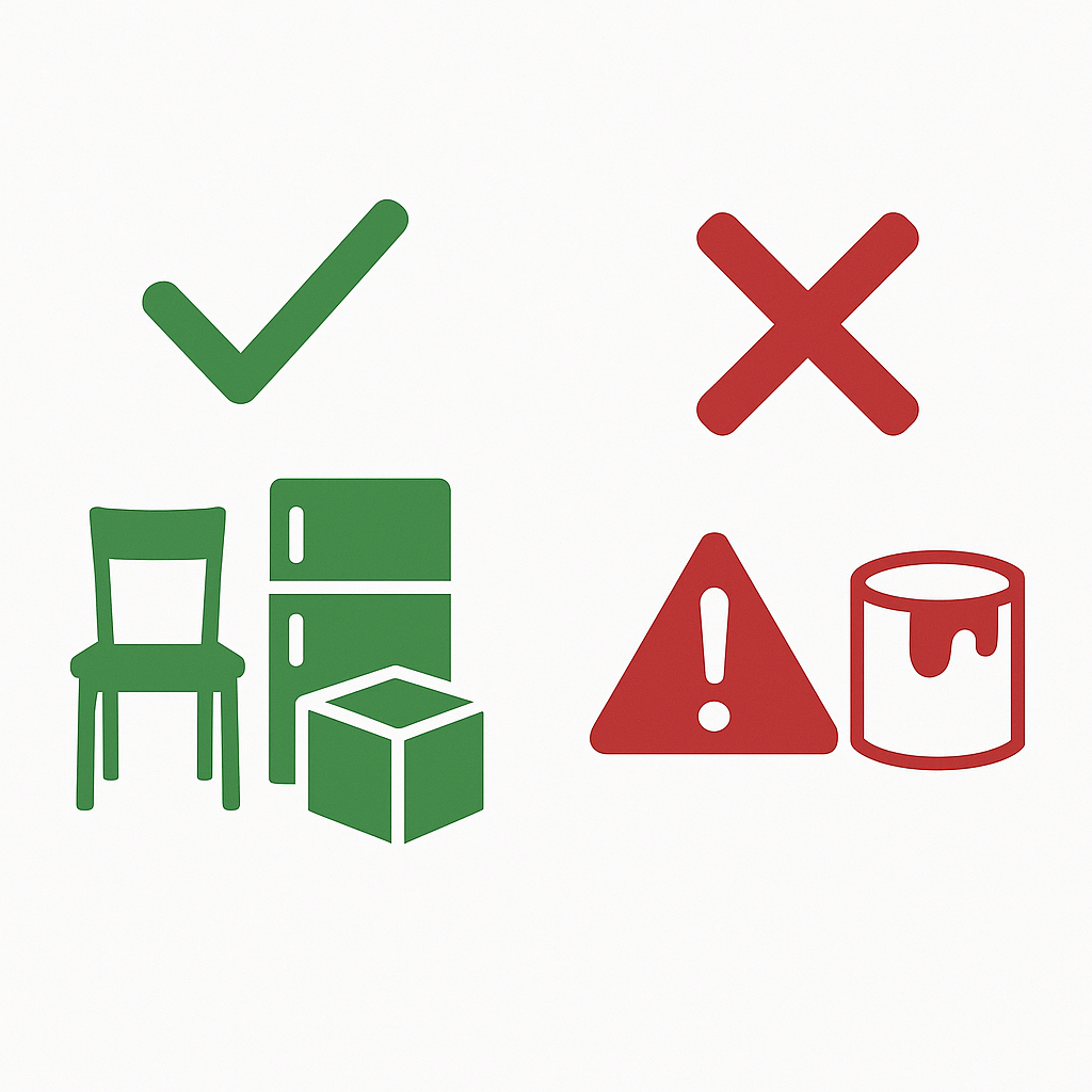 Illustration showing categories of items junk removal companies can and cannot take