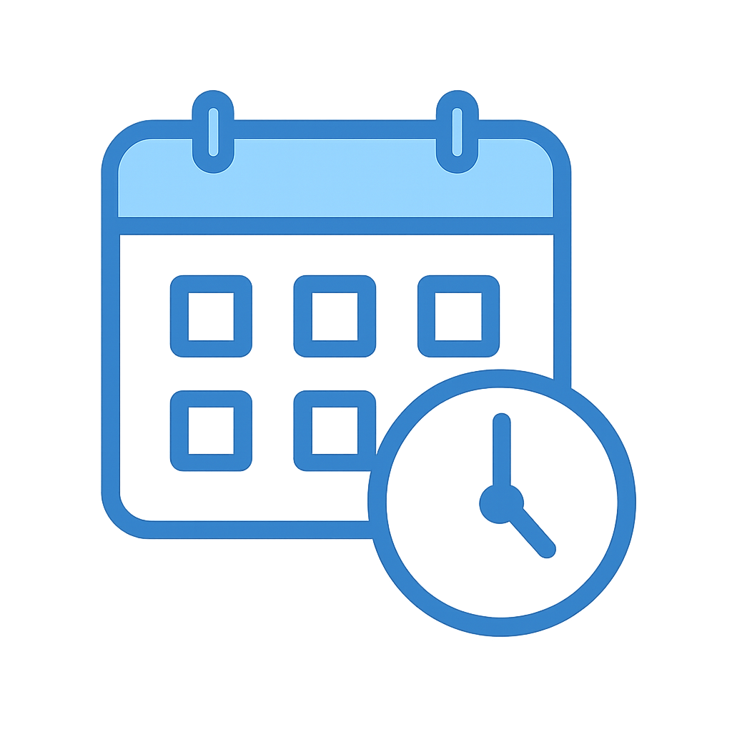 Calendar and clock icon representing junk removal scheduling