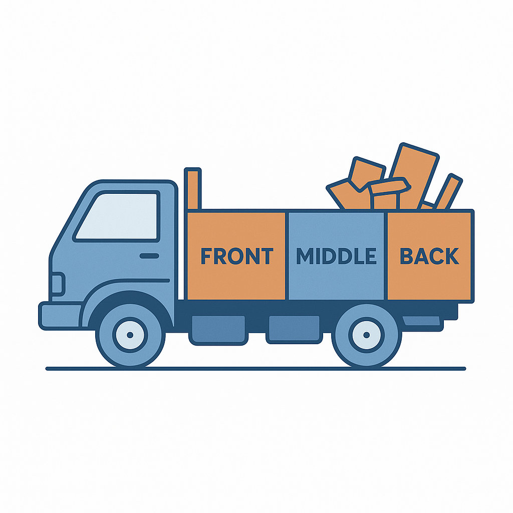 Illustrated junk truck showing three loading zones for volume-based pricing