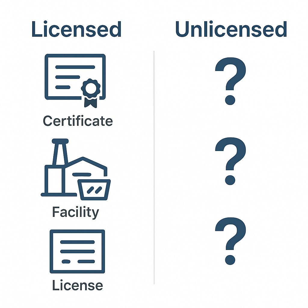 Comparison diagram showing licensed junk hauler benefits versus unlicensed alternatives