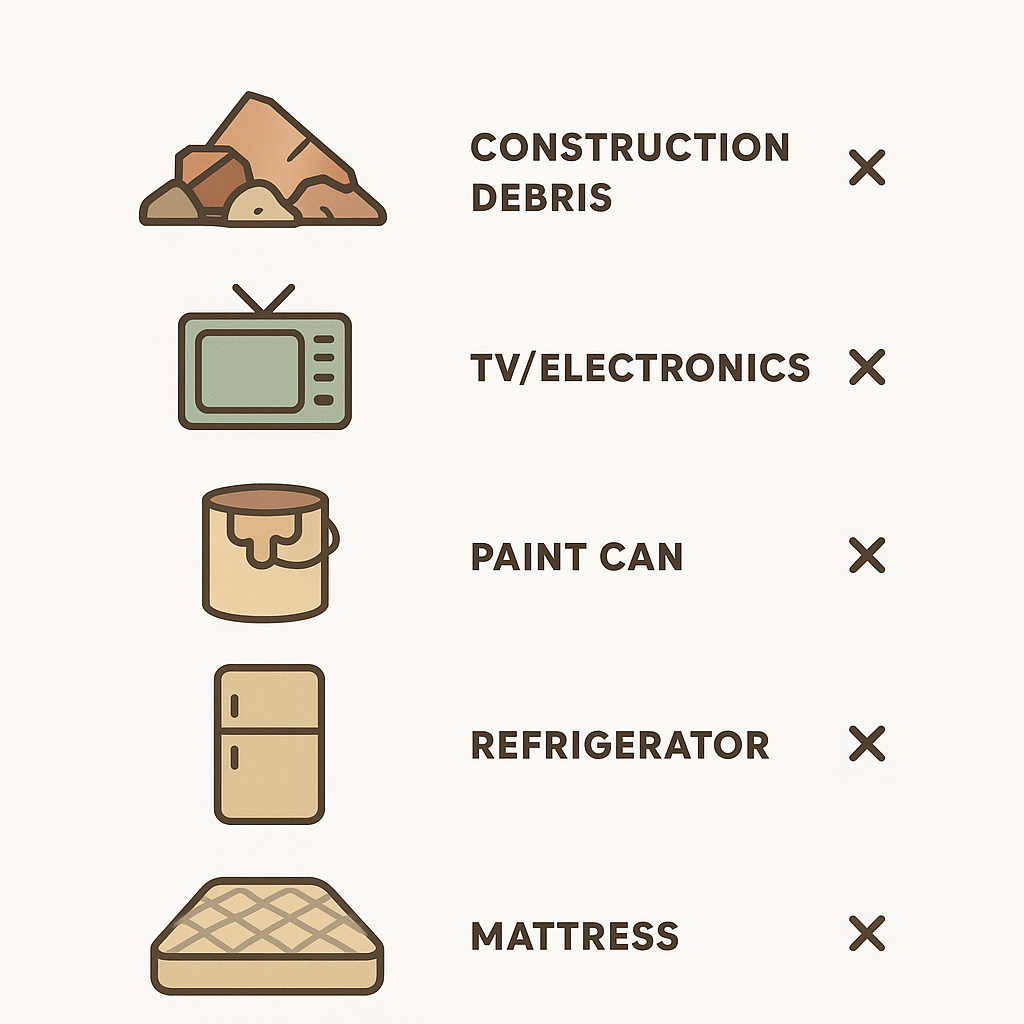 Icons showing items rejected by city bulky pickup programs