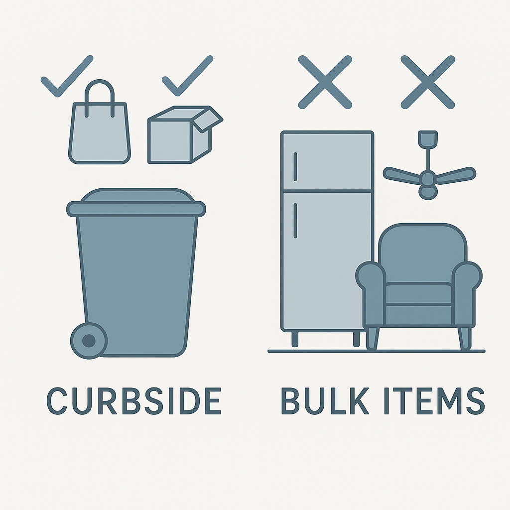 Diagram comparing curbside refuse limits versus bulk items requiring junk removal