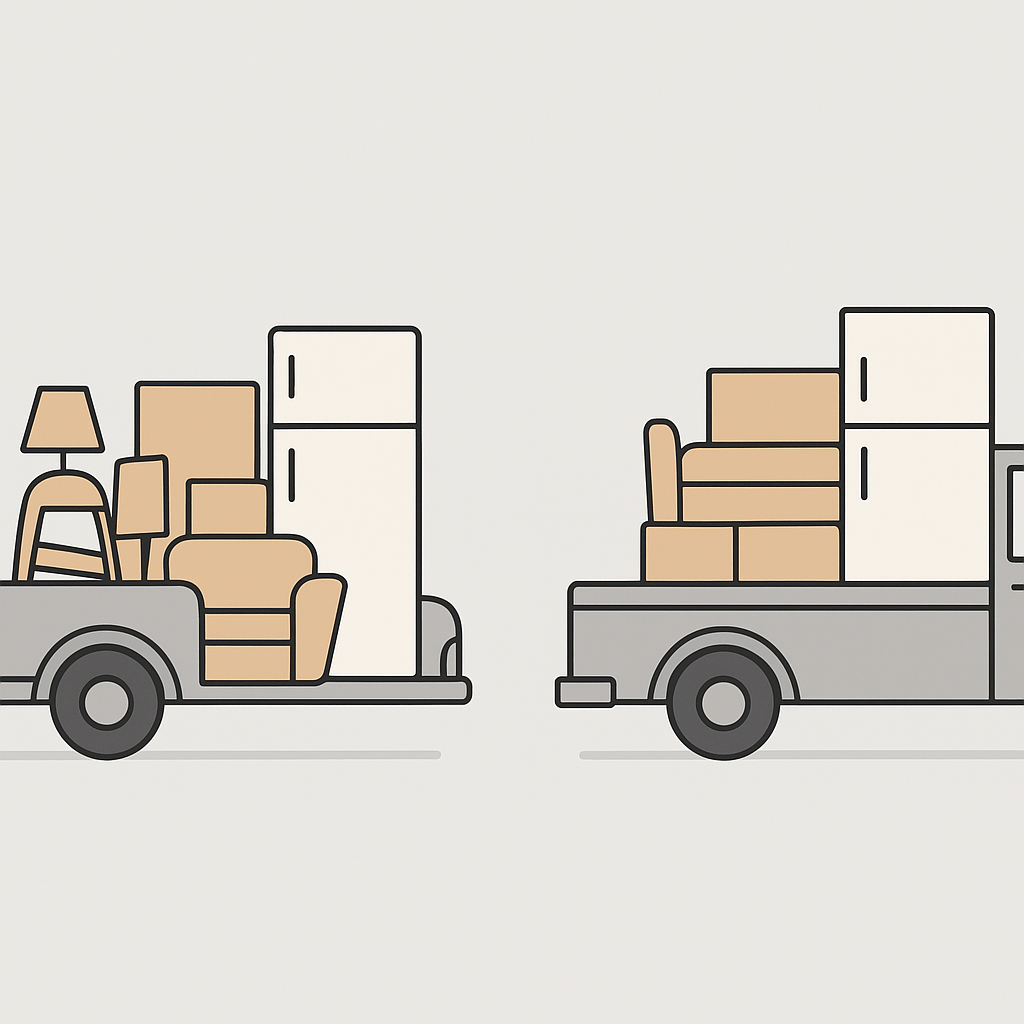 Comparison of inefficient versus efficient junk truck loading