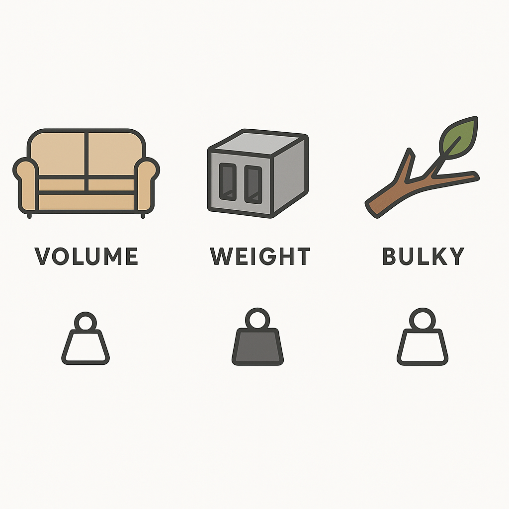 Illustration comparing how different materials affect haul away pricing