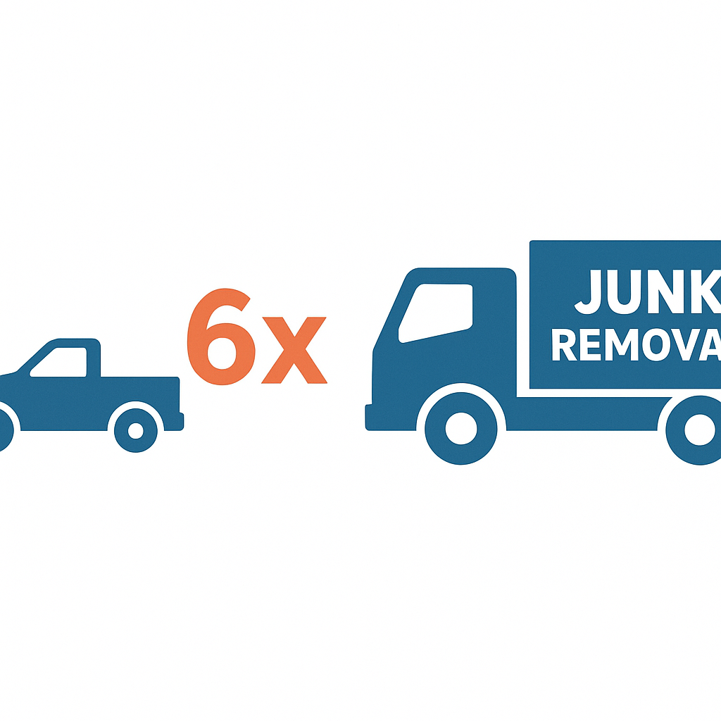 Illustration comparing pickup truck capacity to full-size junk removal truck