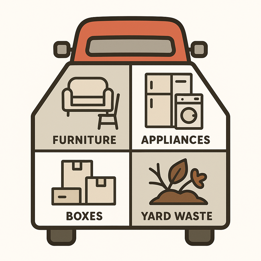 Diagram showing how different items get organized in a haul away truck