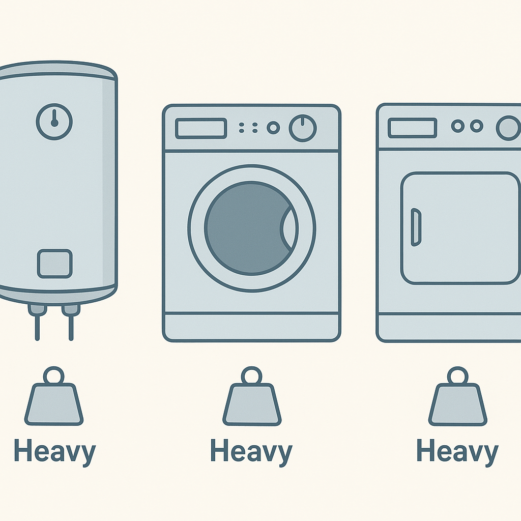 Water heaters washers and dryers require professional removal due to weight