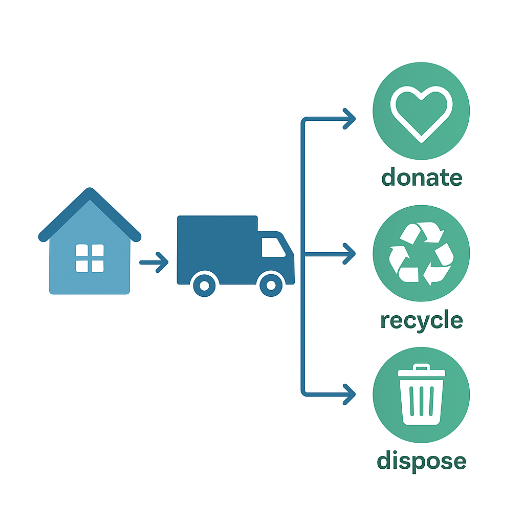 Junk removal disposal routing diagram showing donate recycle dispose options