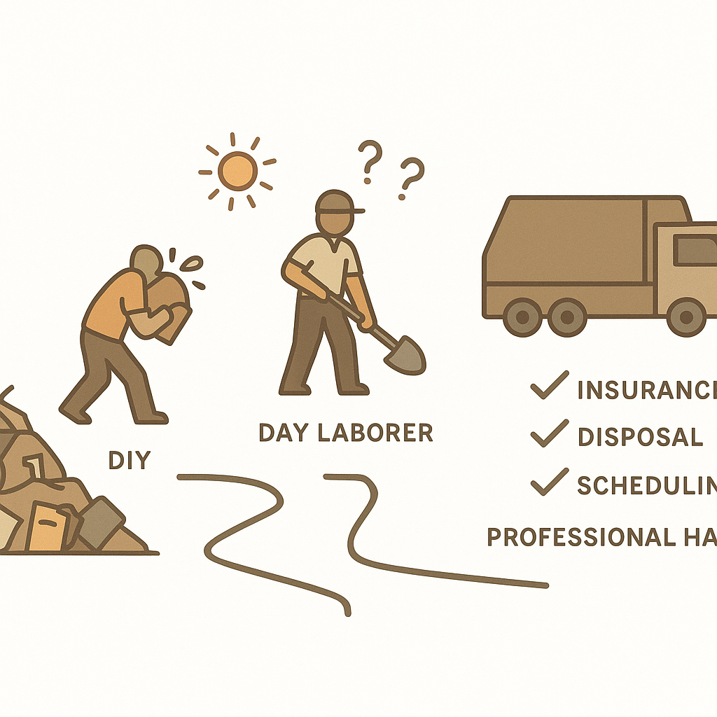 Comparison of DIY, day laborer, and professional junk removal options in OC