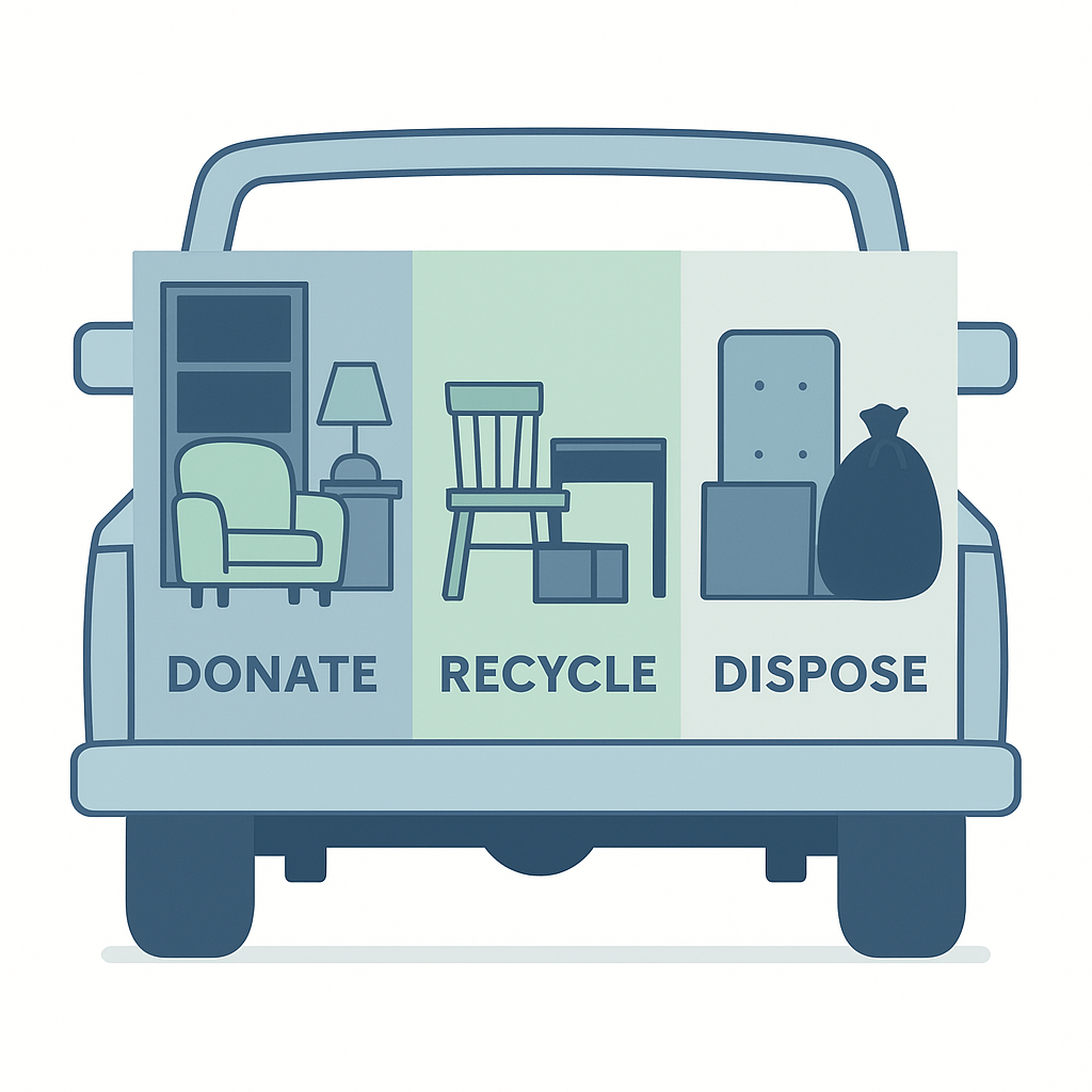 Truck loading zones diagram showing donate, recycle, and dispose sections