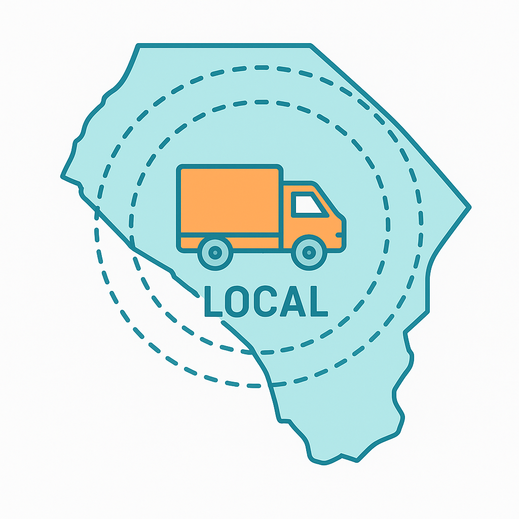 Illustration of Orange County map showing local moving company service radius
