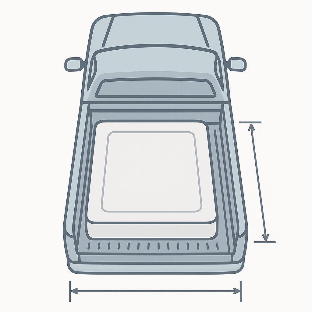 Illustration showing a mattress fitting in a pickup truck for disposal