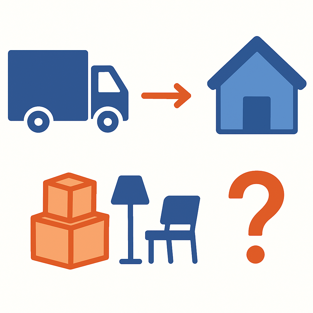 Illustration showing moving truck route to house with leftover items question