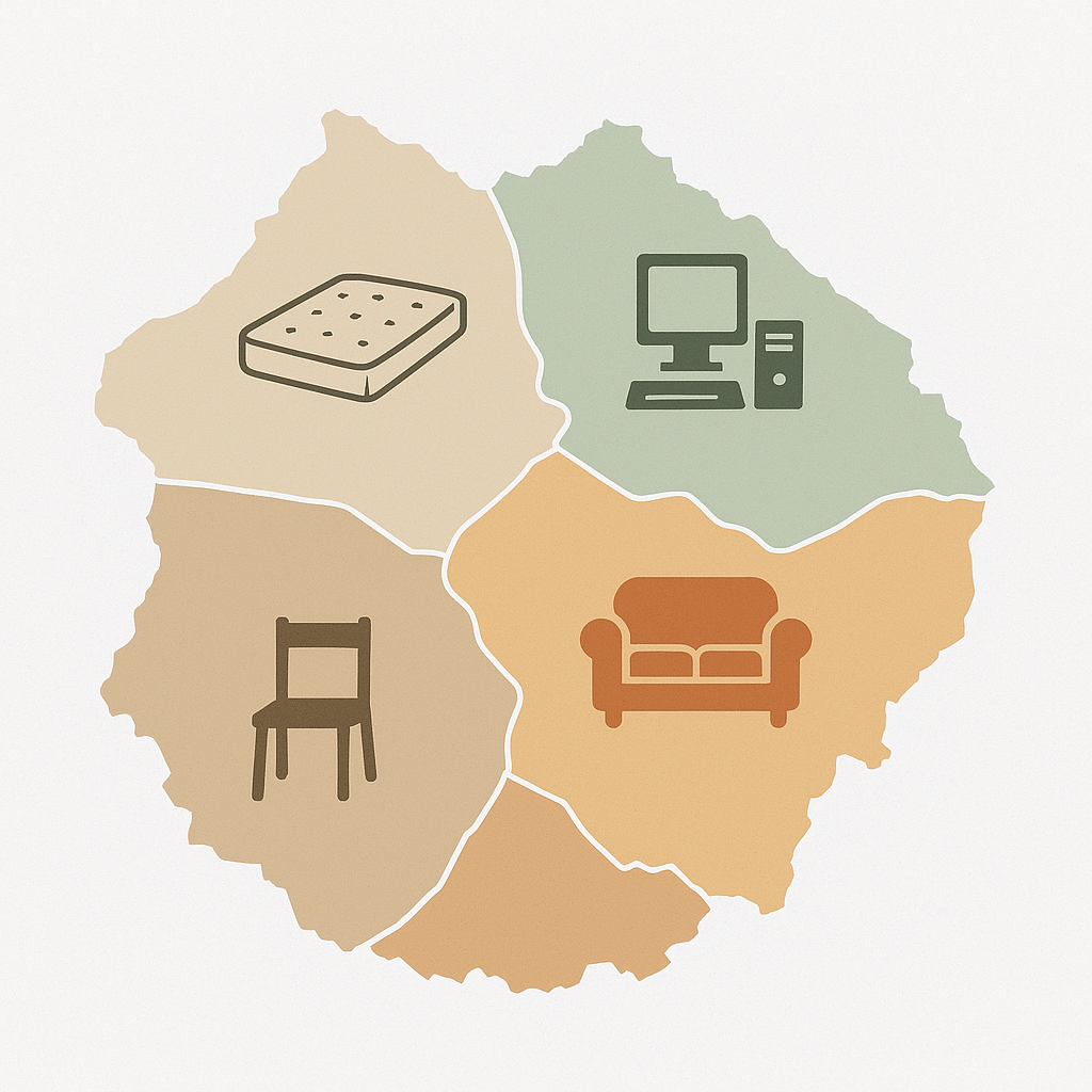 Diagram showing varied disposal rules across different municipal zones