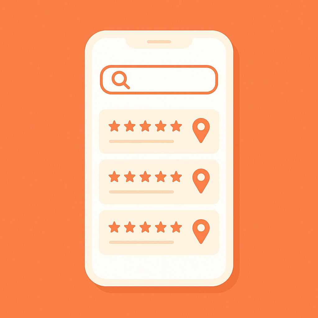 Illustration of mobile phone showing local search results for moving companies