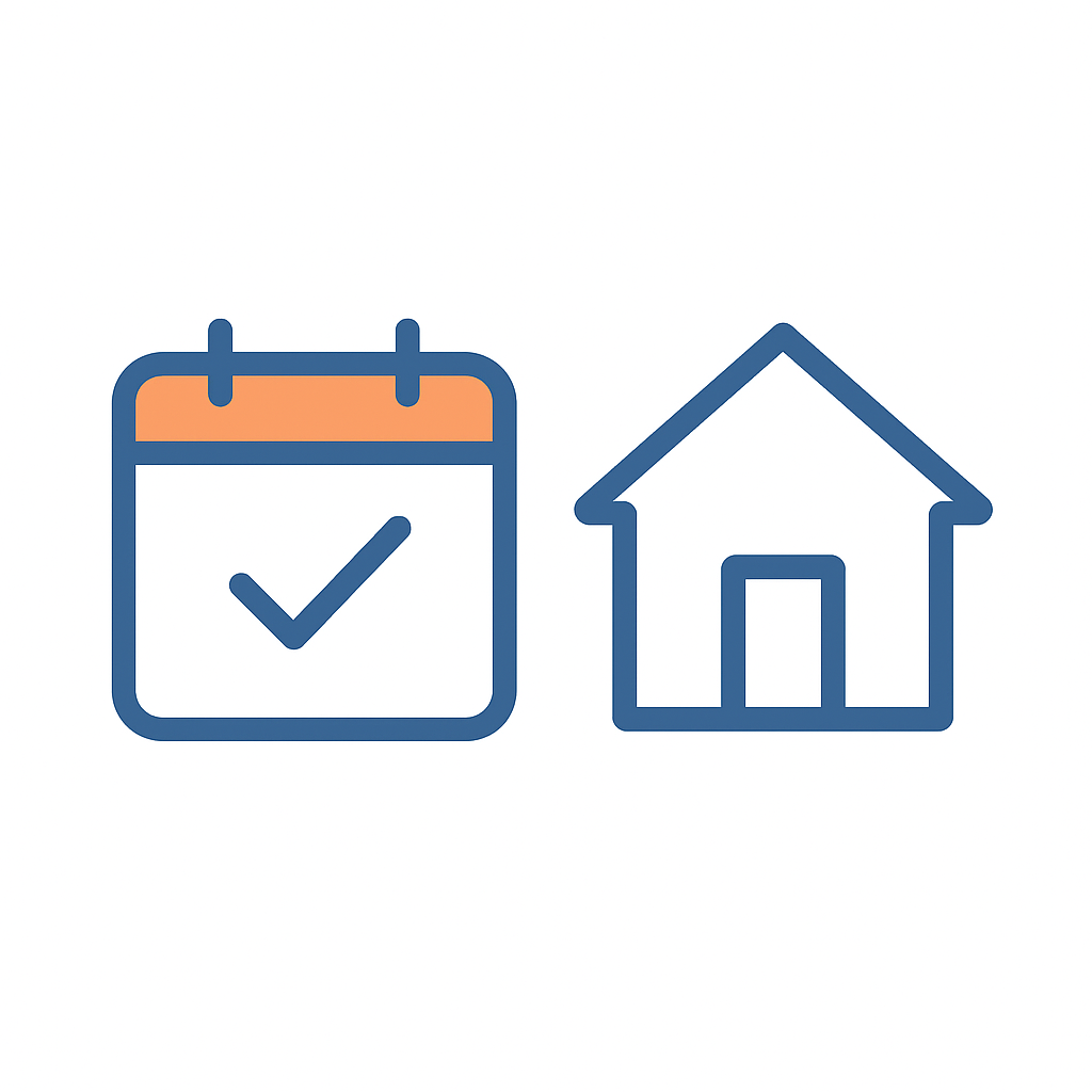 Calendar with checkmark and empty house showing efficient move completion