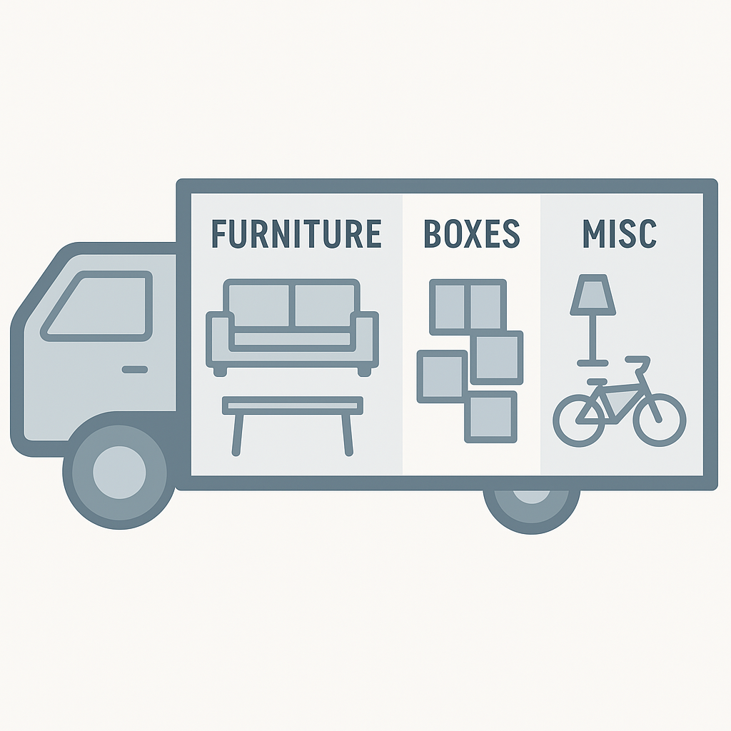 Diagram showing organized truck loading zones for junk removal