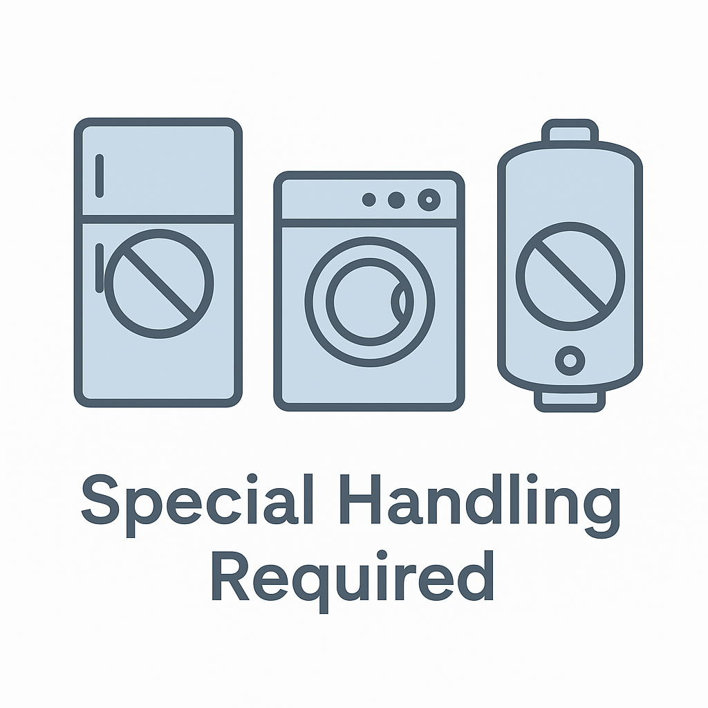 Illustration showing appliances requiring special disposal handling in Orange County