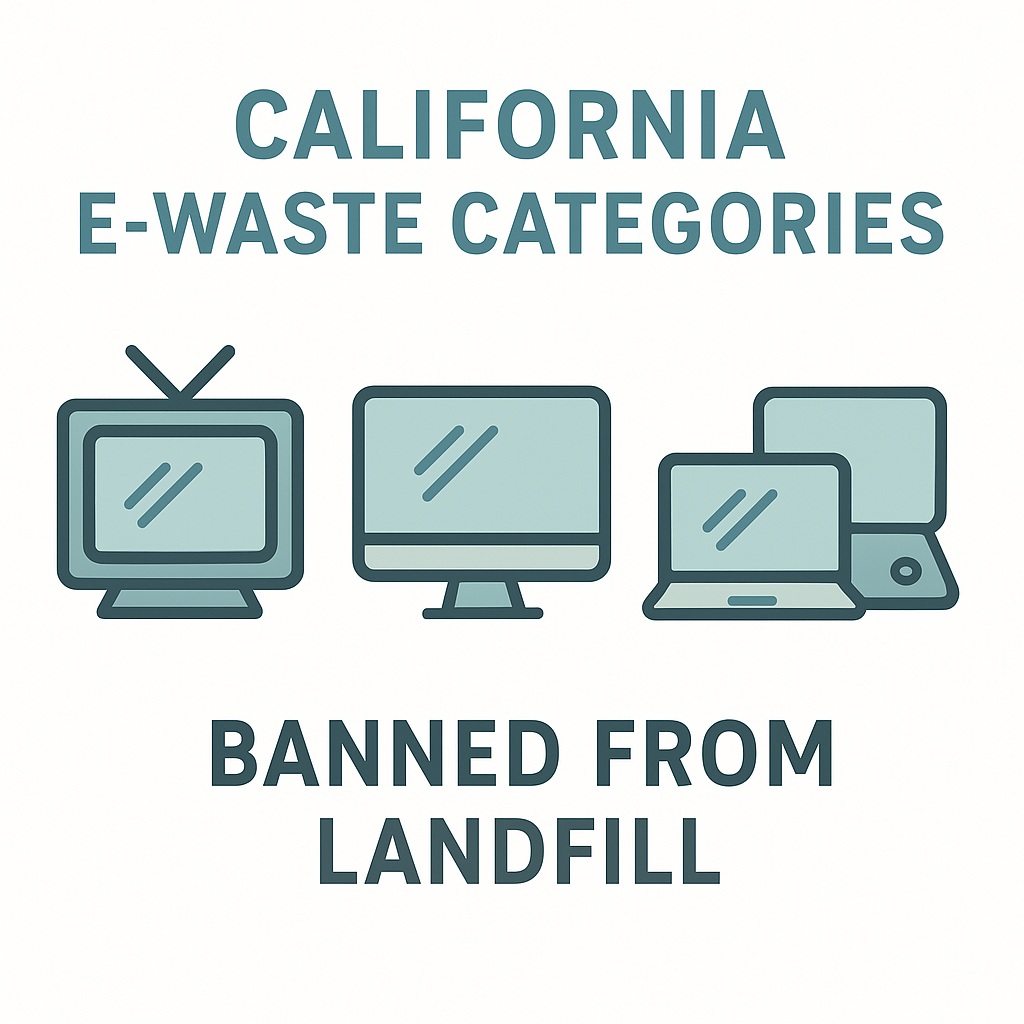 California e-waste categories showing TVs, monitors, laptops banned from landfill