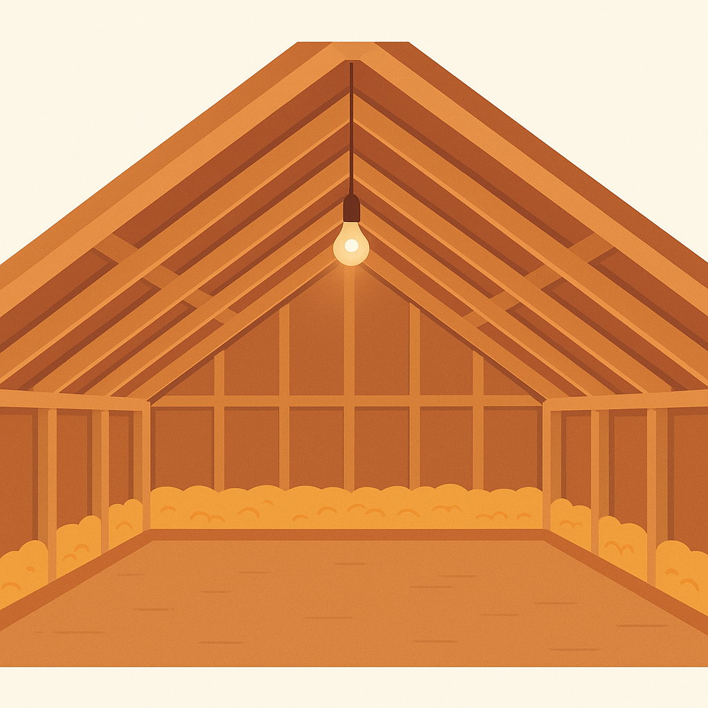 Illustration of a clean empty attic after cleanout