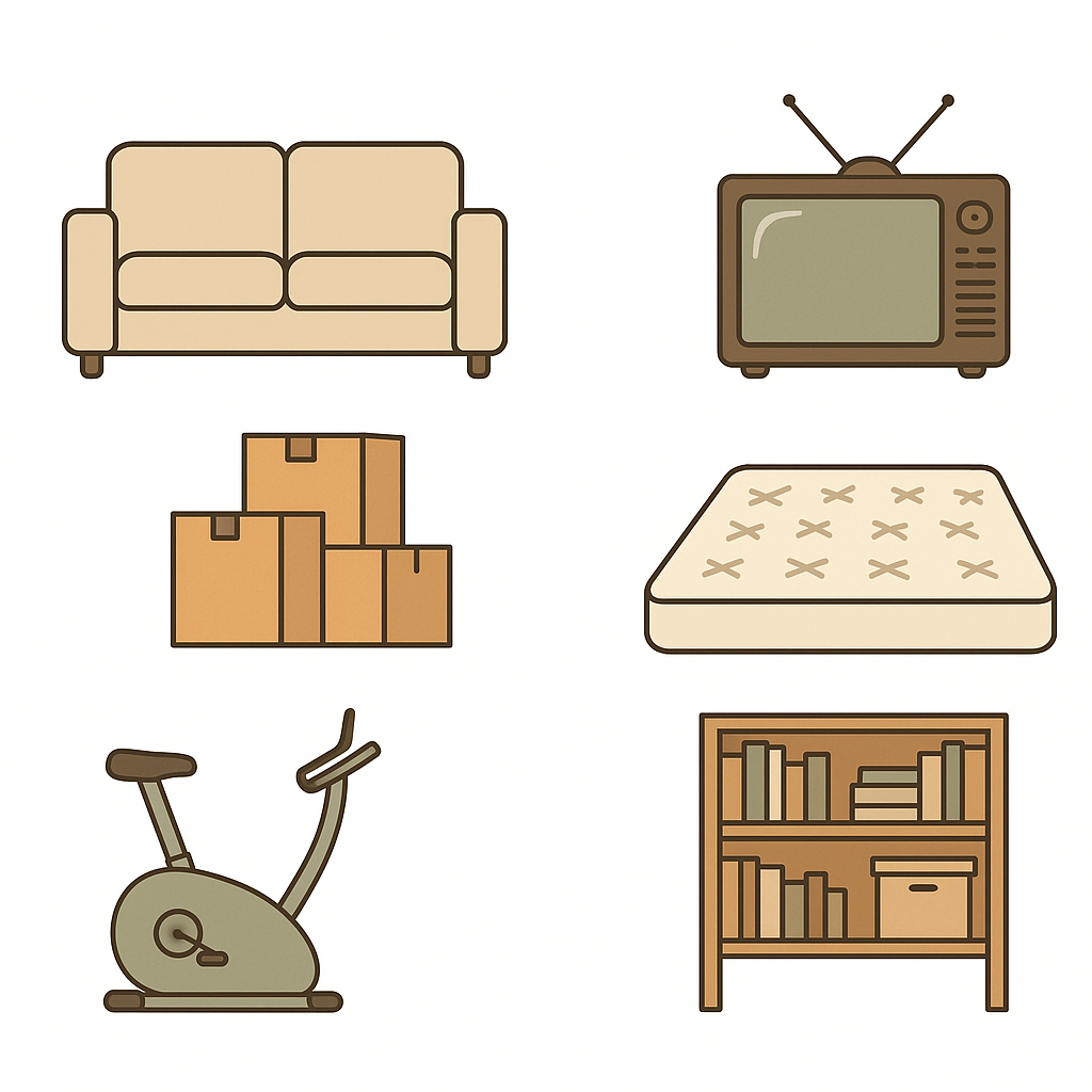 Common items found during storage unit cleanouts illustrated