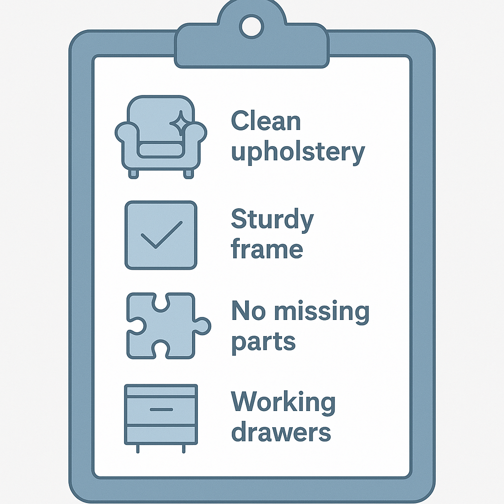 Furniture donation condition checklist showing cleanliness and functionality requirements
