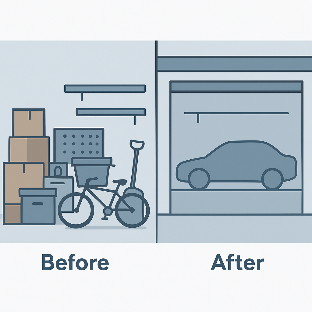 Garage cleanout before and after concept illustration