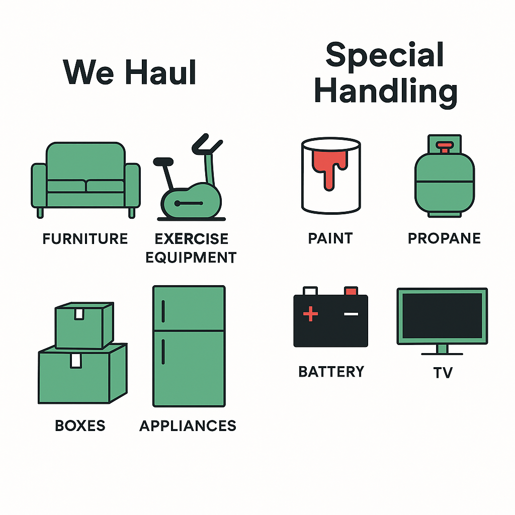 Garage cleanout items - what we haul vs special handling