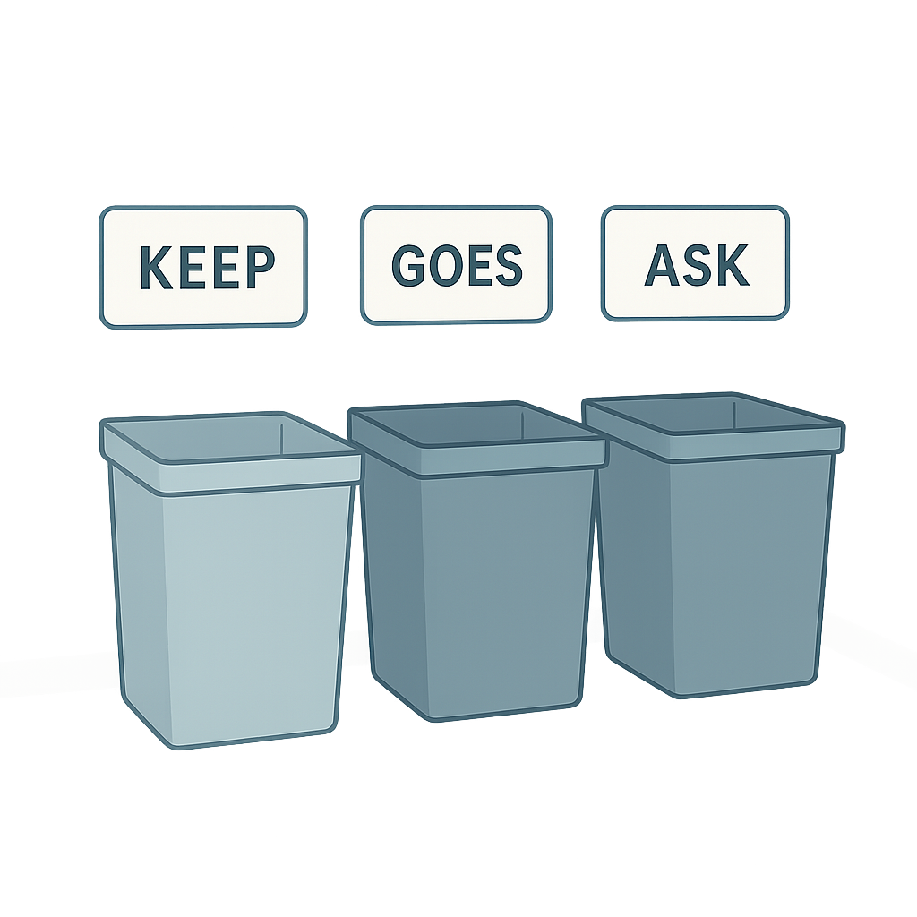 Simple three-zone sorting diagram for junk removal preparation