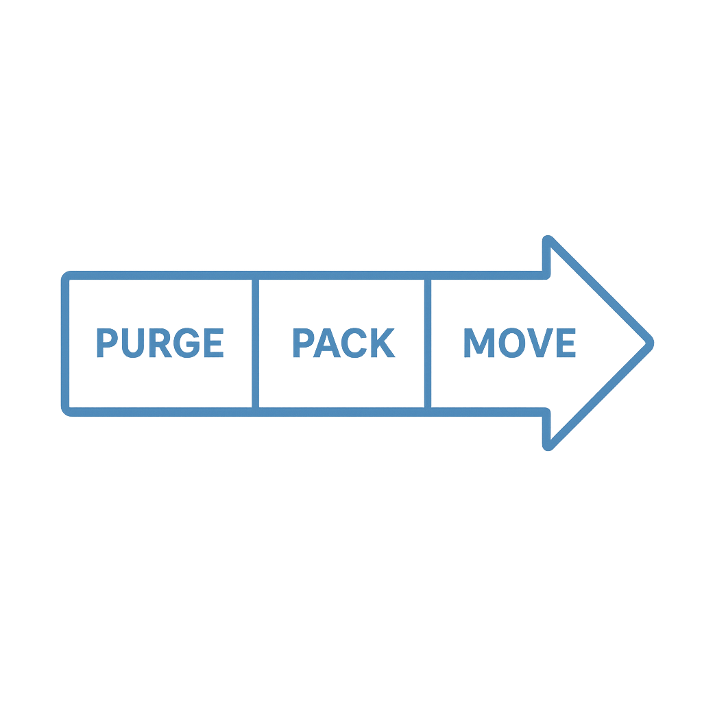 Moving preparation timeline showing purge, pack, and move phases in sequence