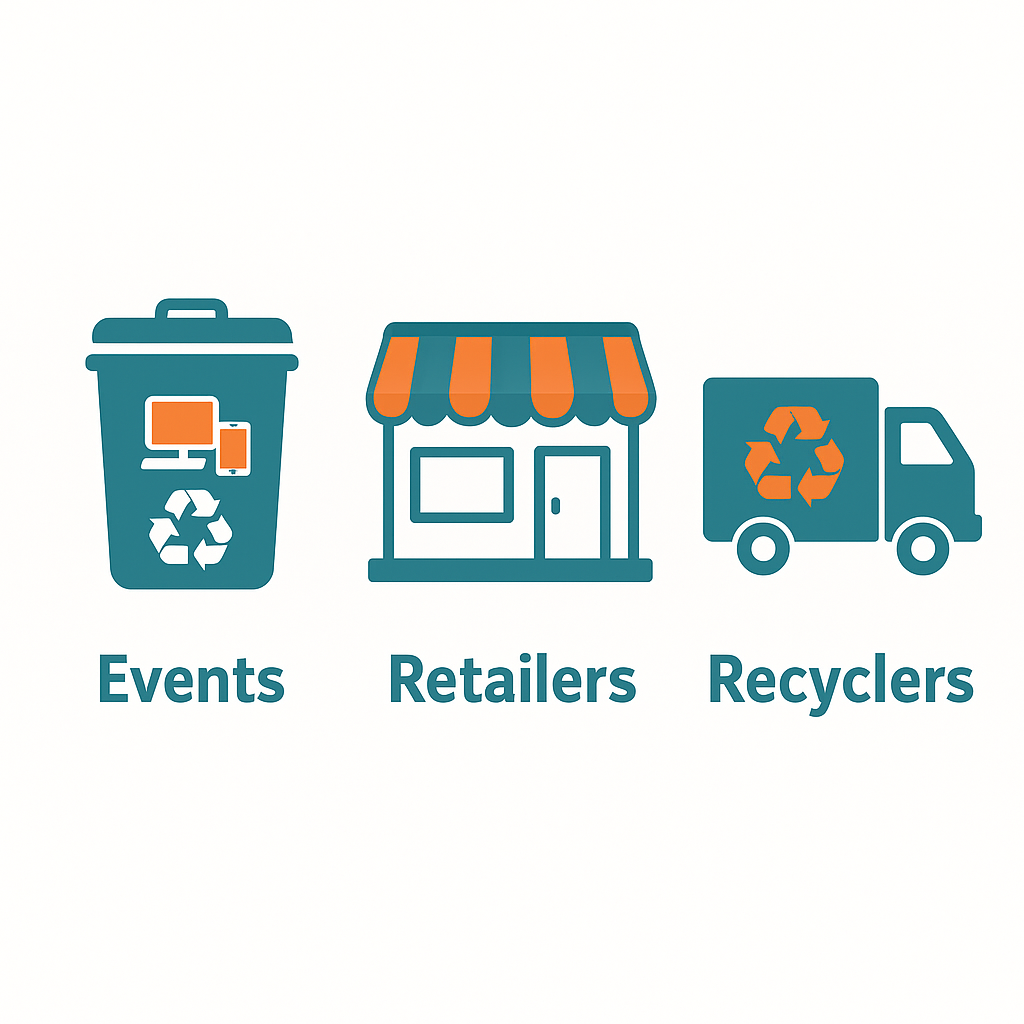 Three e-waste disposal pathways in Orange County diagram