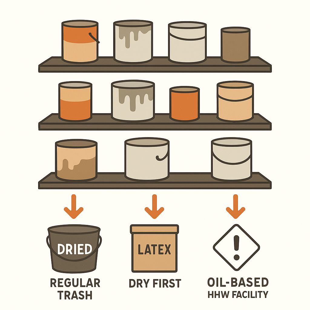 Diagram showing paint can sorting process for garage cleanouts