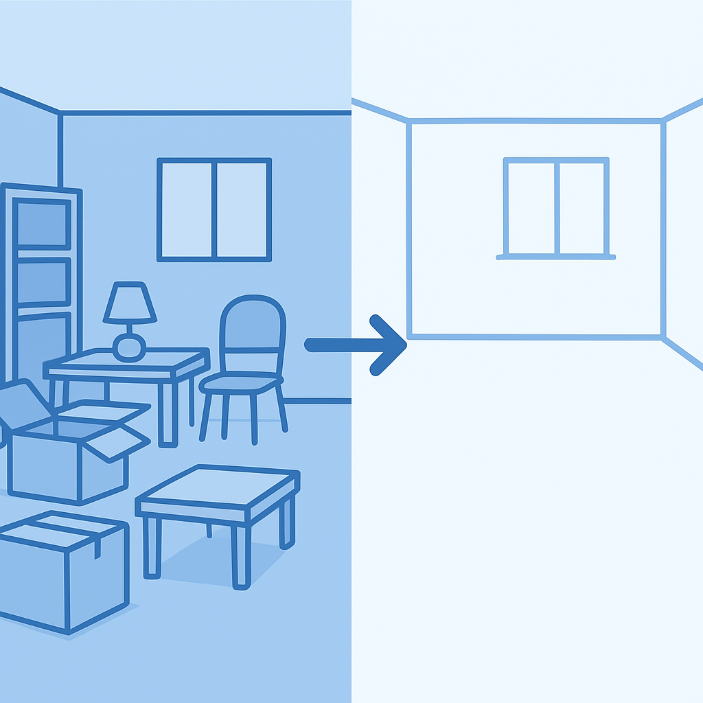 Rental unit transformation from cluttered to cleared for new tenants