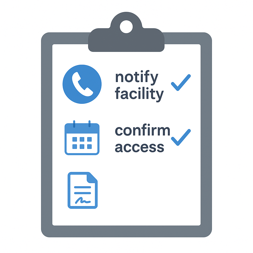 Illustrated checklist for storage facility access coordination