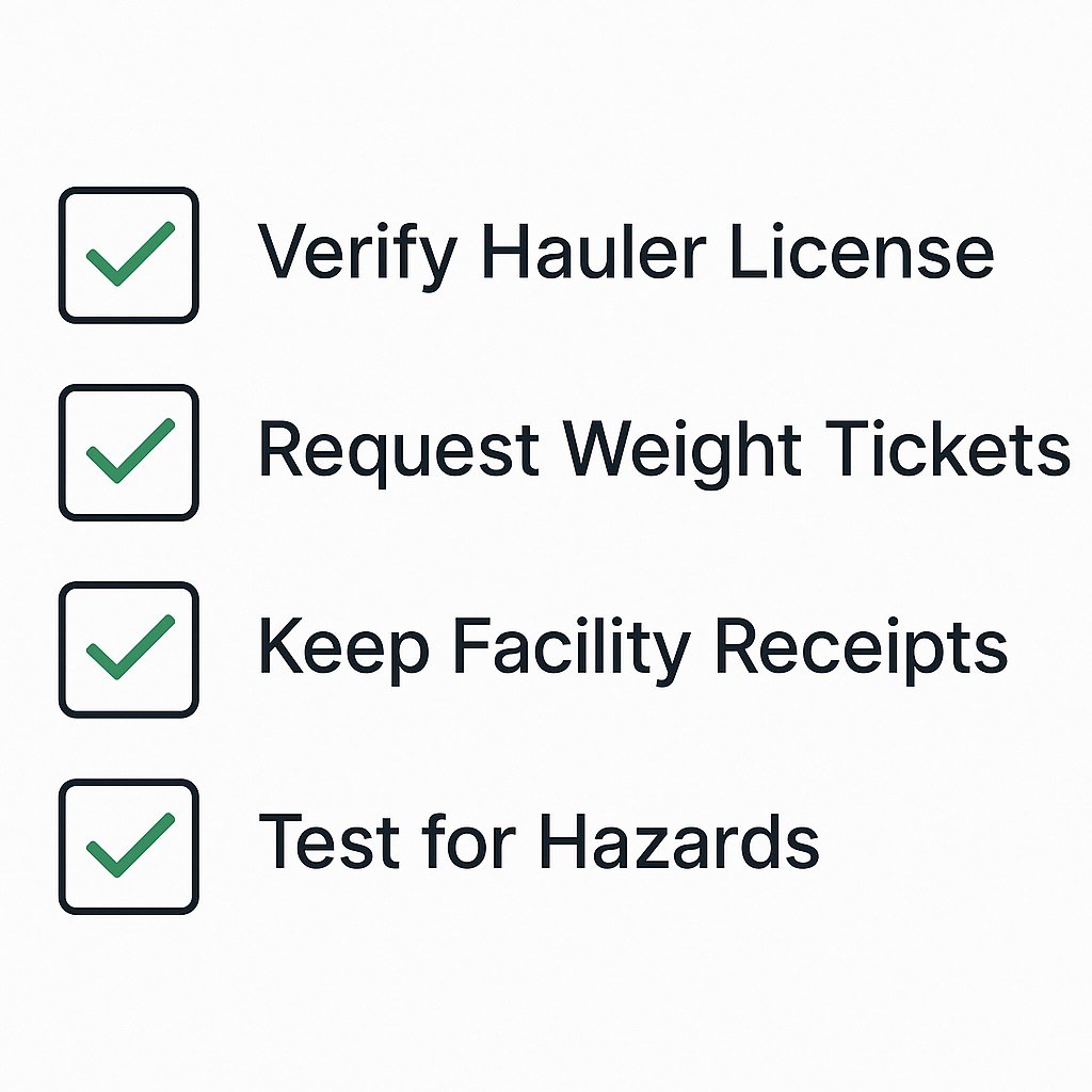 Construction debris compliance checklist with four verification steps
