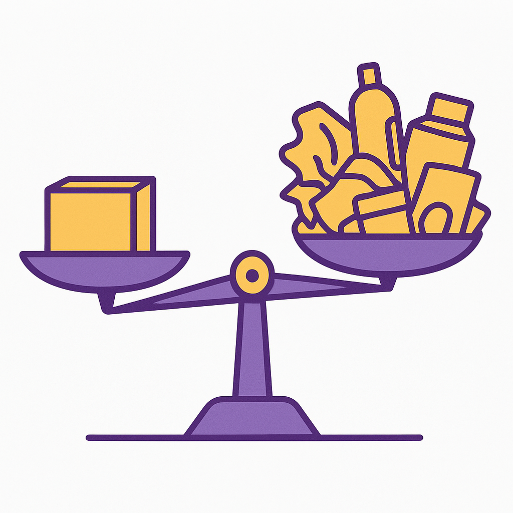 Balance scale illustration showing quality over quantity concept