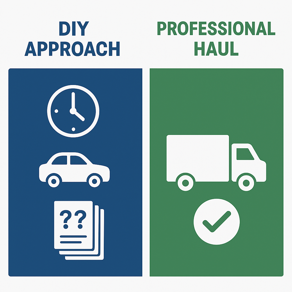 Comparison diagram of DIY junk removal versus professional hauling service