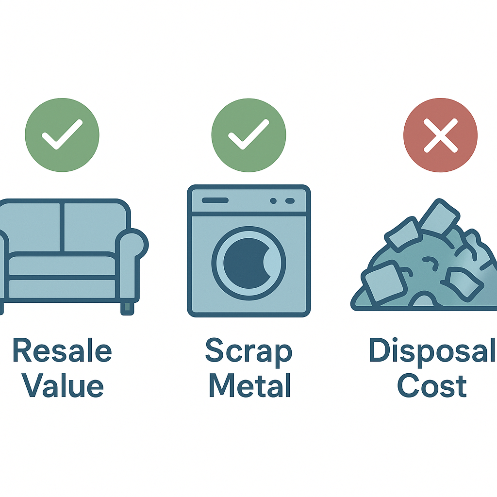 Diagram showing which items qualify for free pickup based on resale or scrap value