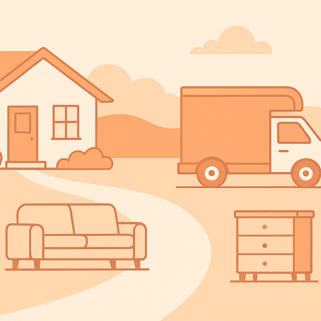 Furniture removal process from home to truck illustration