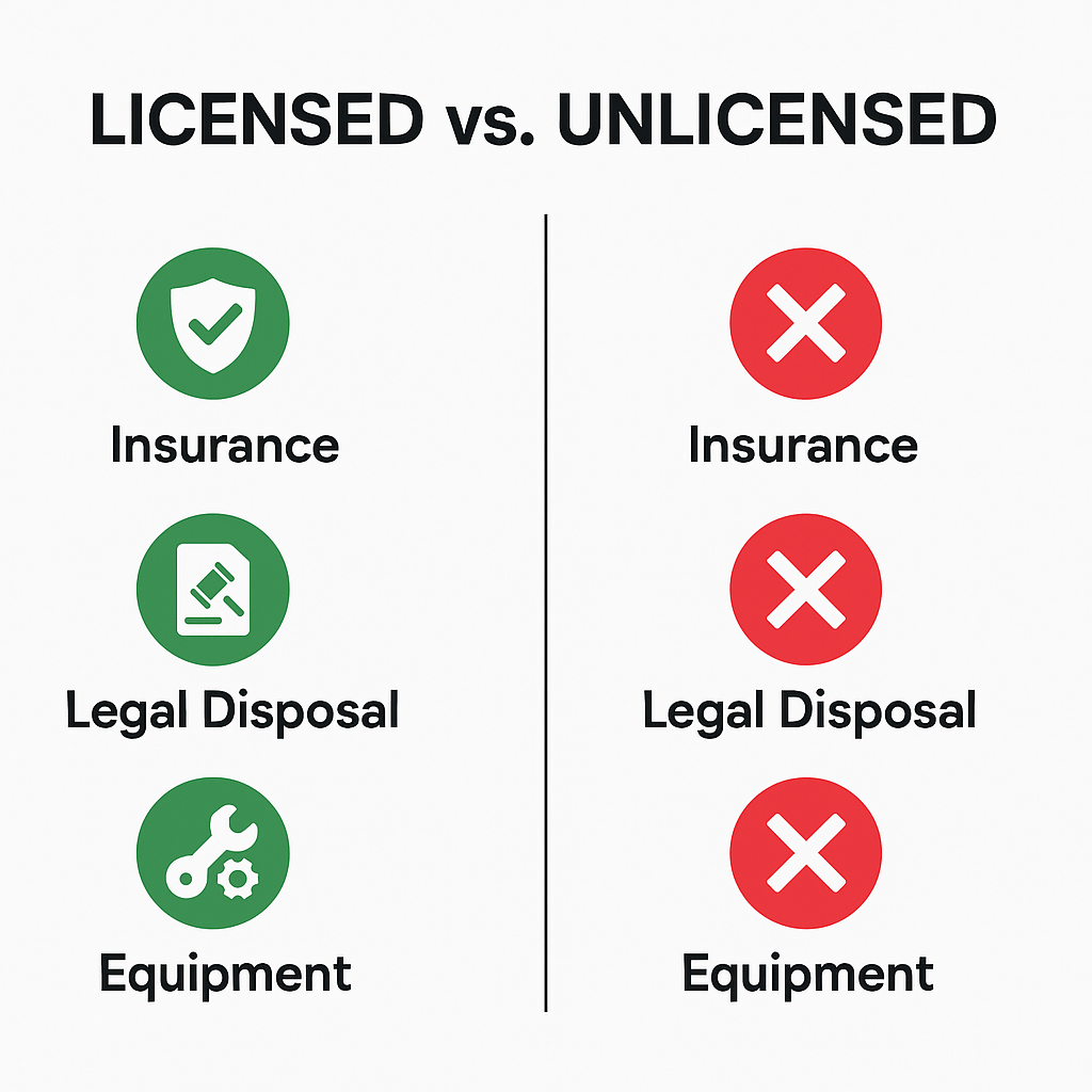 Comparison of licensed junk removal versus unlicensed services