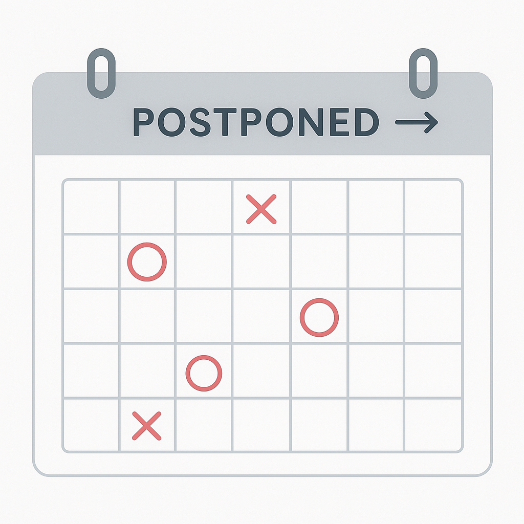 Calendar illustration showing repeatedly postponed cleanout dates