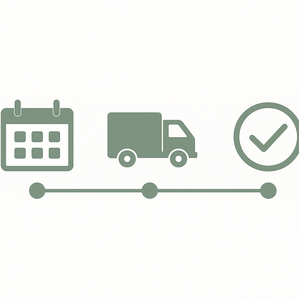 Timeline showing coordinated refrigerator delivery and old unit removal process