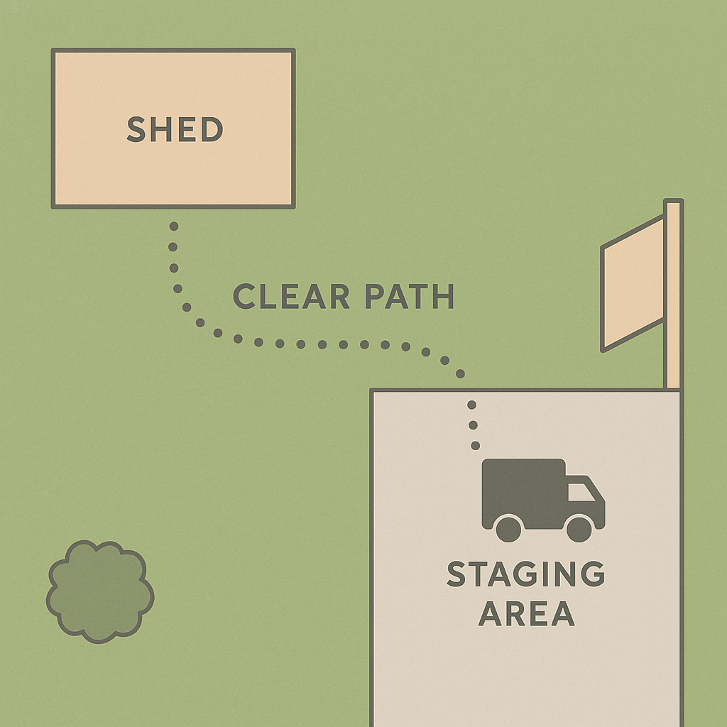 Illustration showing clear path from shed to truck for junk removal